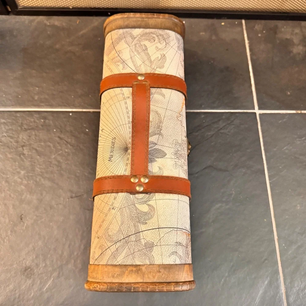 Wrap Art Single Bottle Wood Box World‎ Map Design Decorative Treasure Chest Case